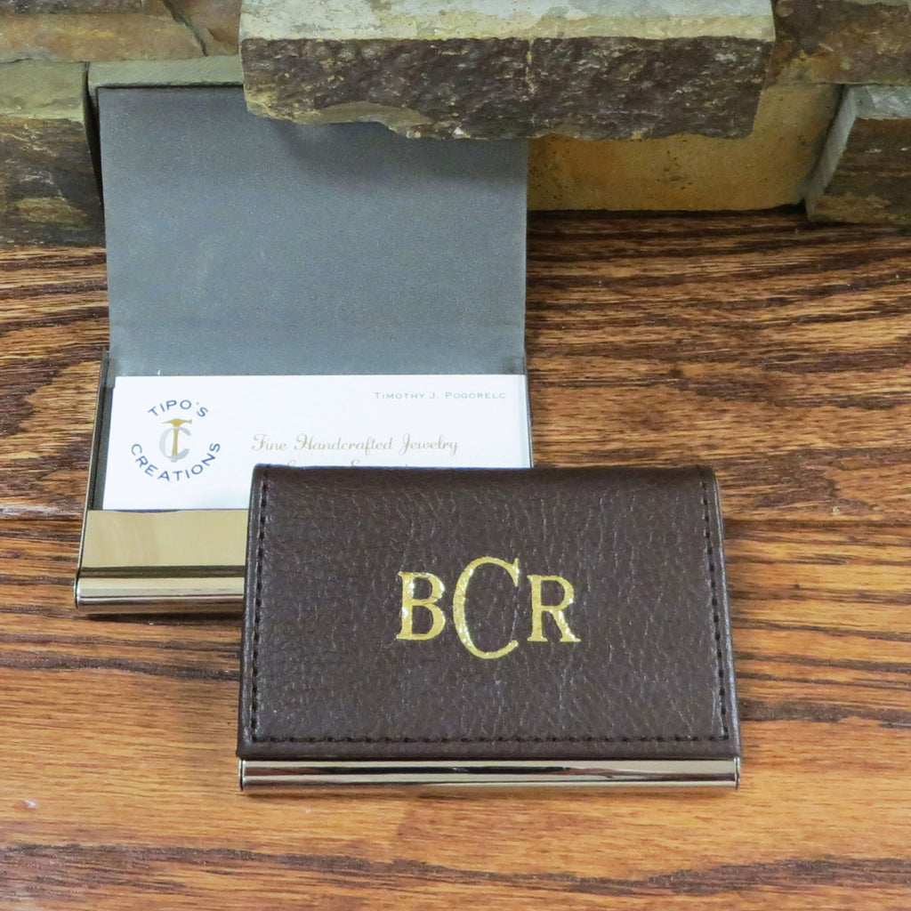 Personalized Leather Business Card Holder - Dark Brown - 110