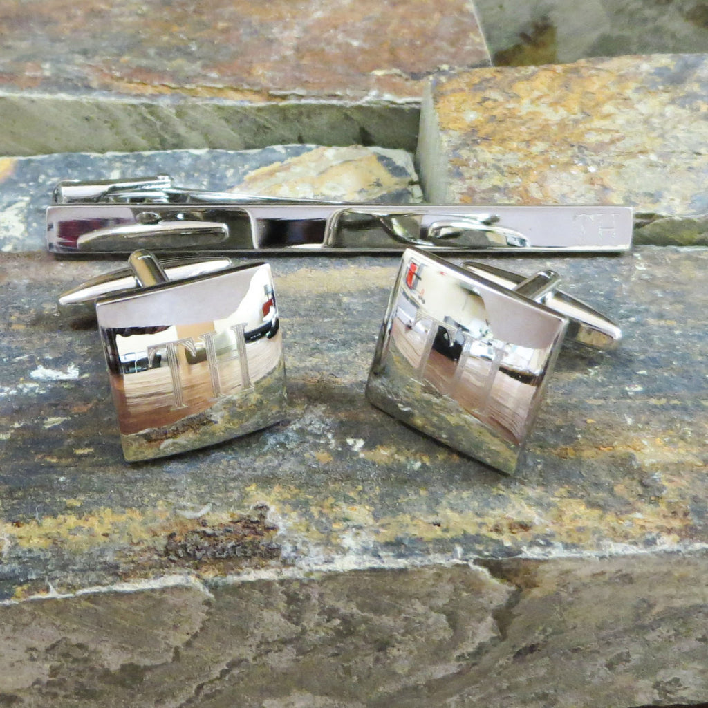 Personalized Cuff Links with Tie Clip