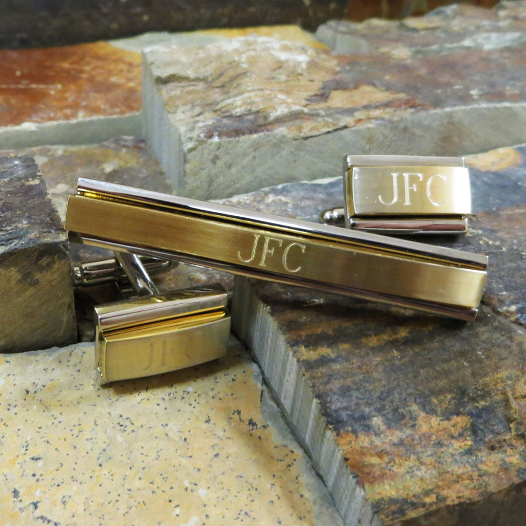 Personalized Cuff Links With Monogrammed Tie Clip