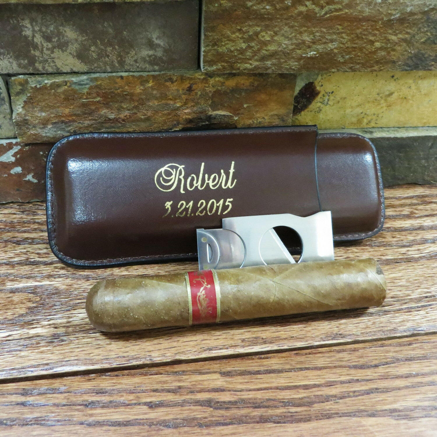 Personalized Cigar Case with Cutter.