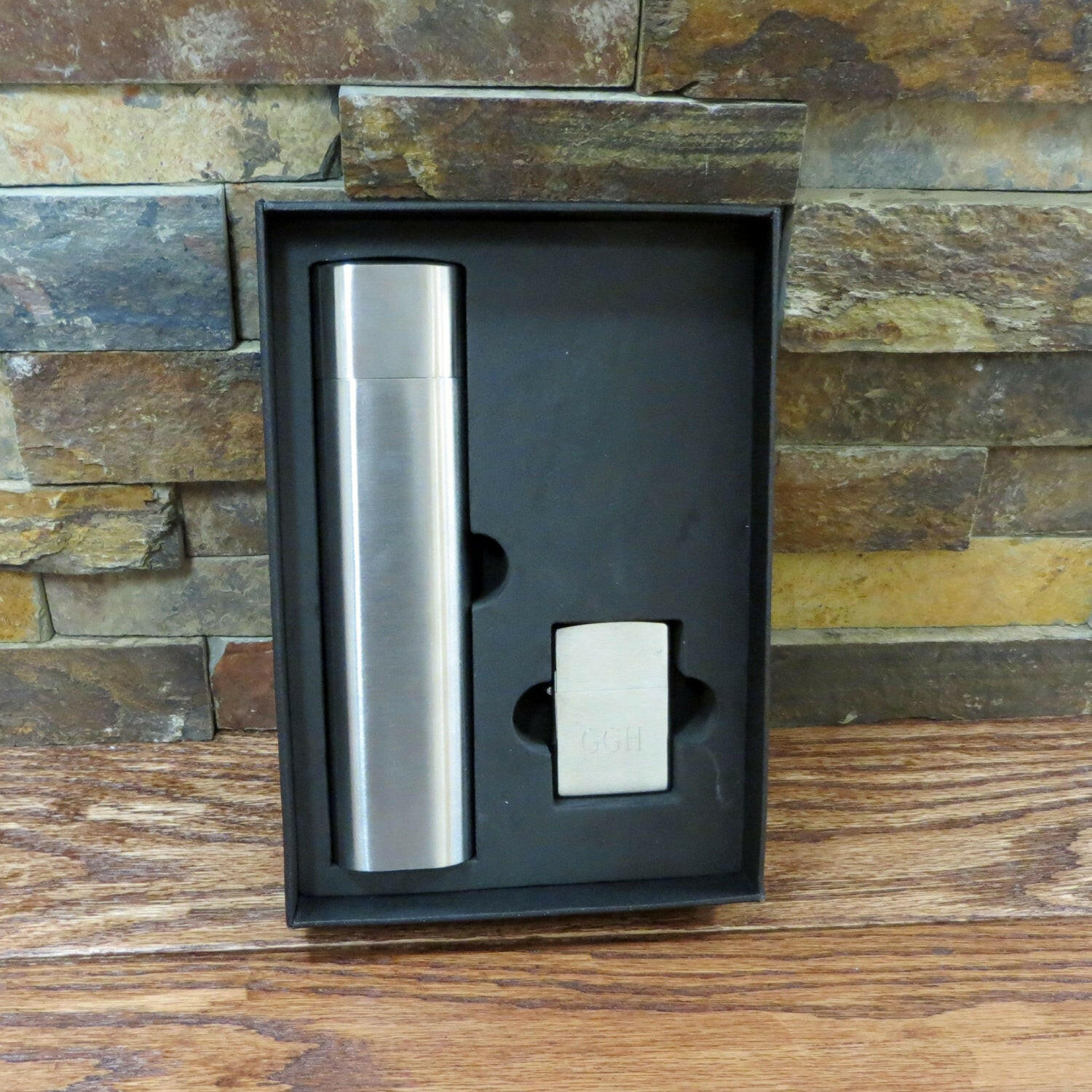 Personalized Cigar/Flask with Zippo Set.