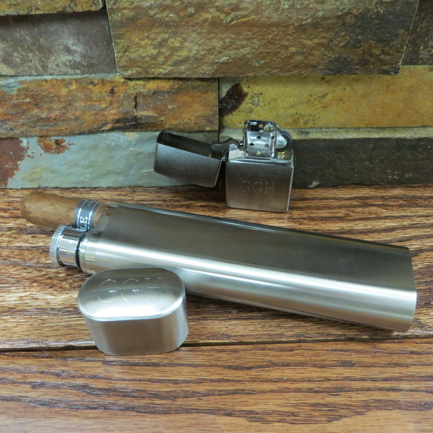 Personalized Cigar/Flask with Zippo Set.
