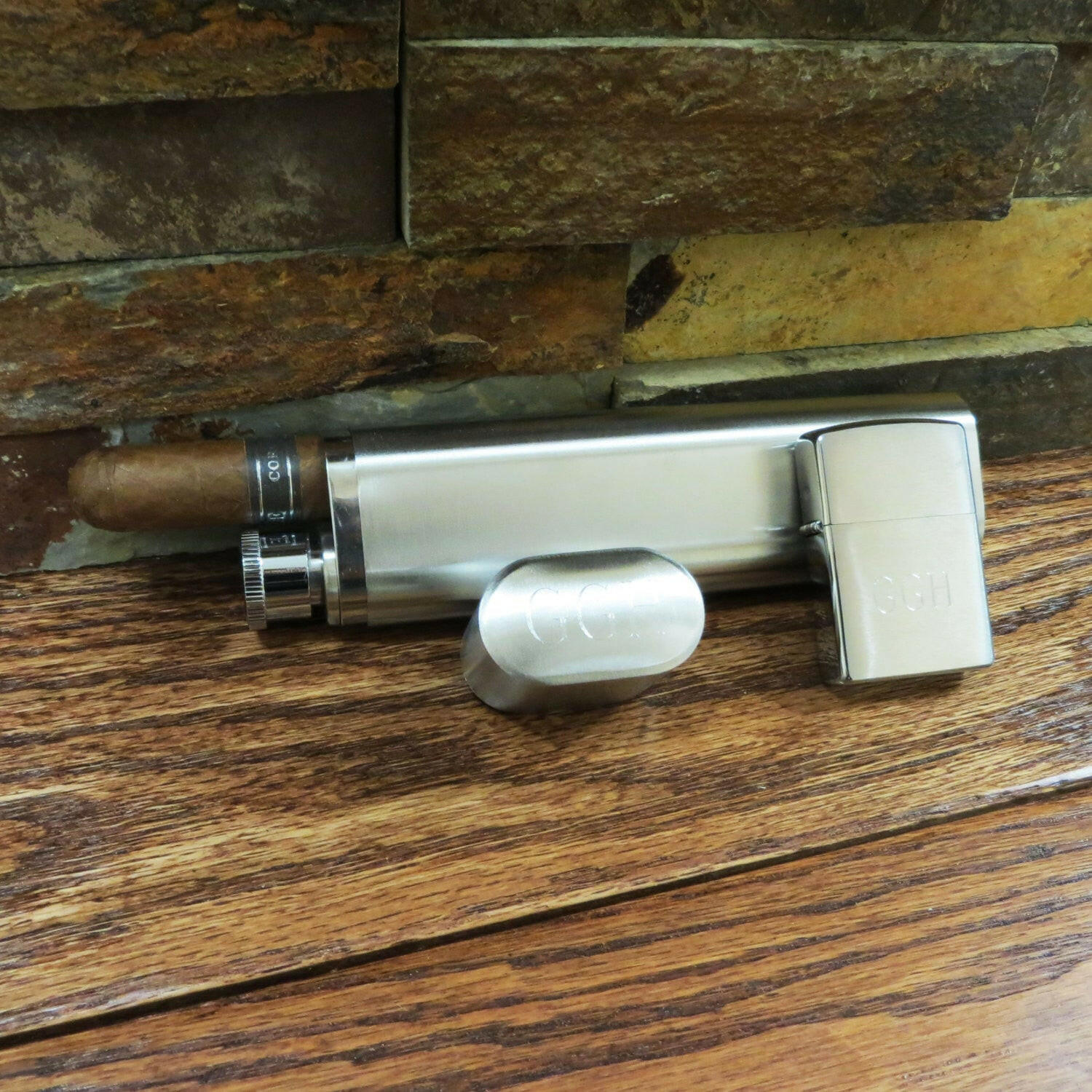 Personalized Cigar/Flask with Zippo Set.