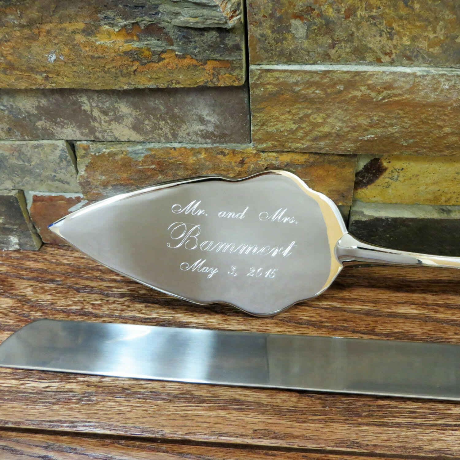 Personalized Wedding Cake Server and Knife Set.