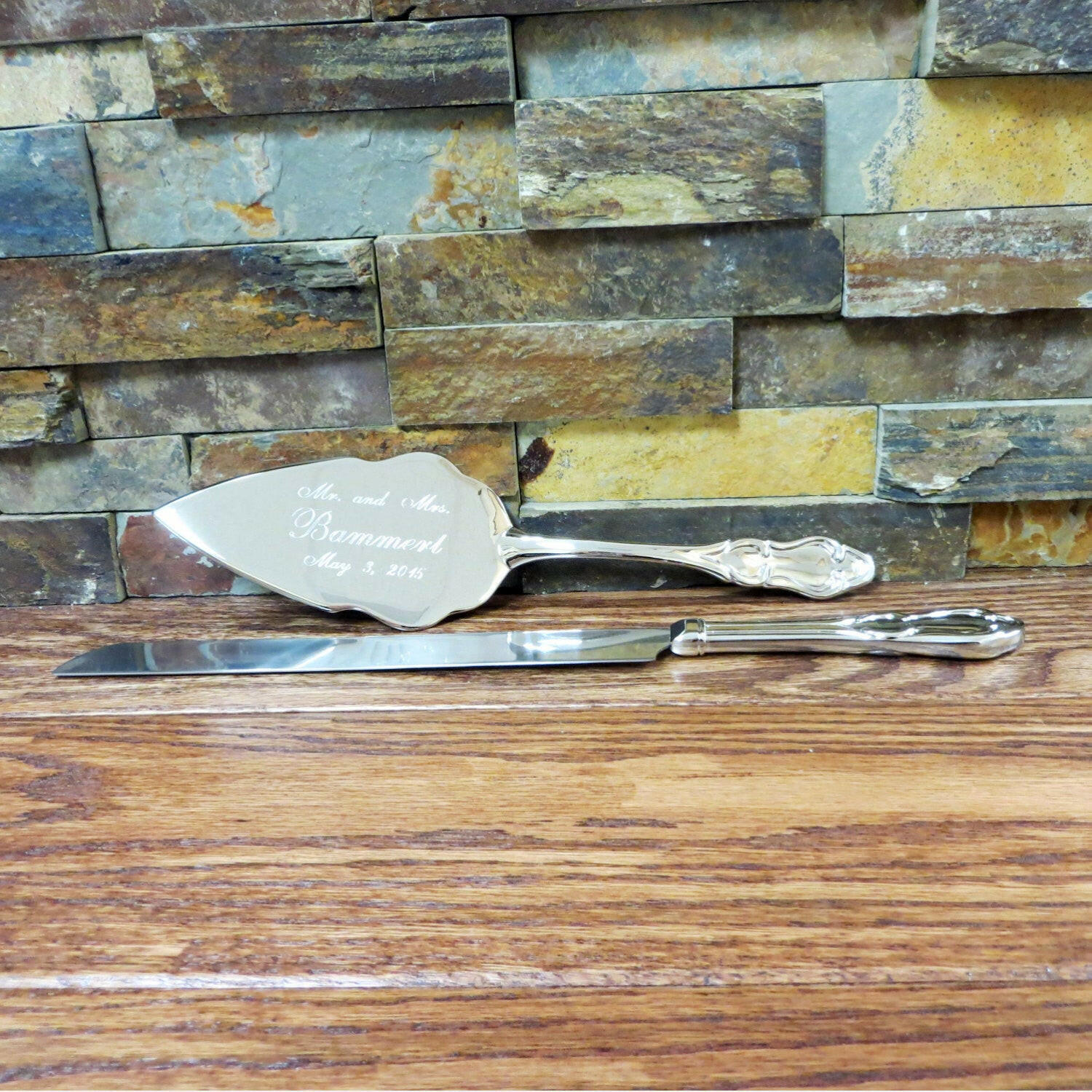 Personalized Wedding Cake Server and Knife Set.