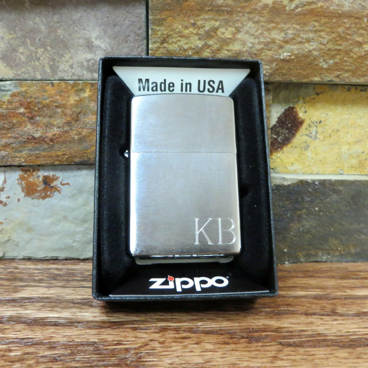 Personalized Brushed Chrome Zippo Lighter.