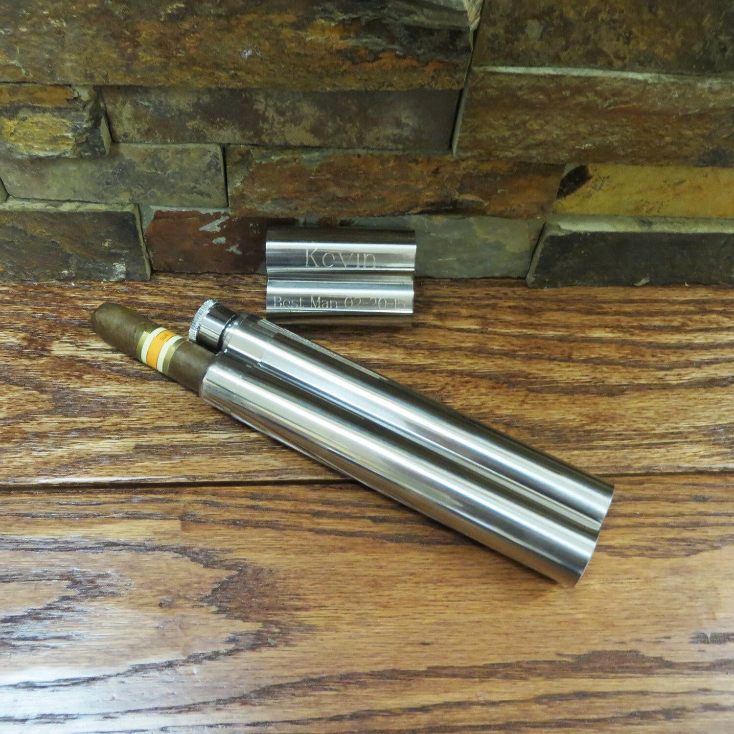 Personalized Cigar Case and Flask Combo.