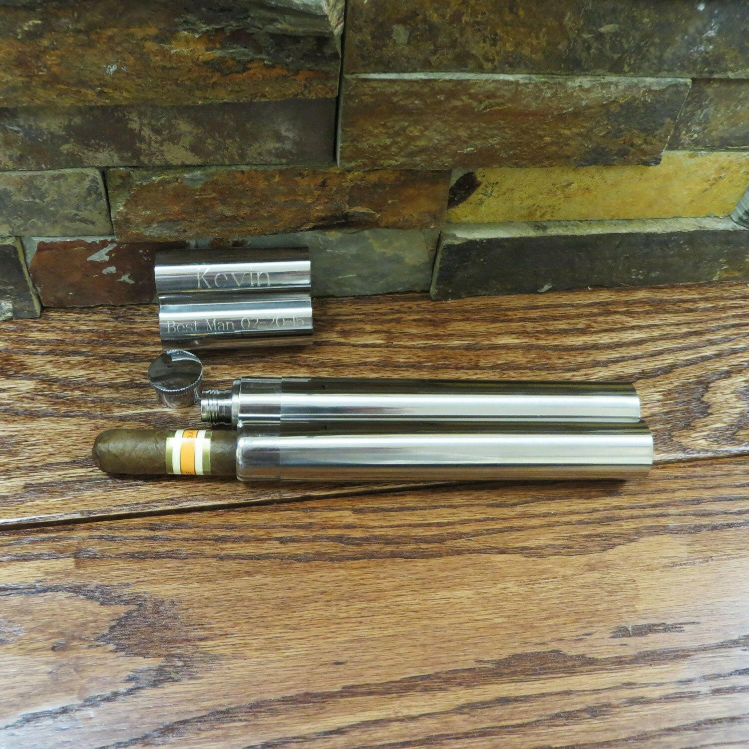 Personalized Cigar Case and Flask Combo.