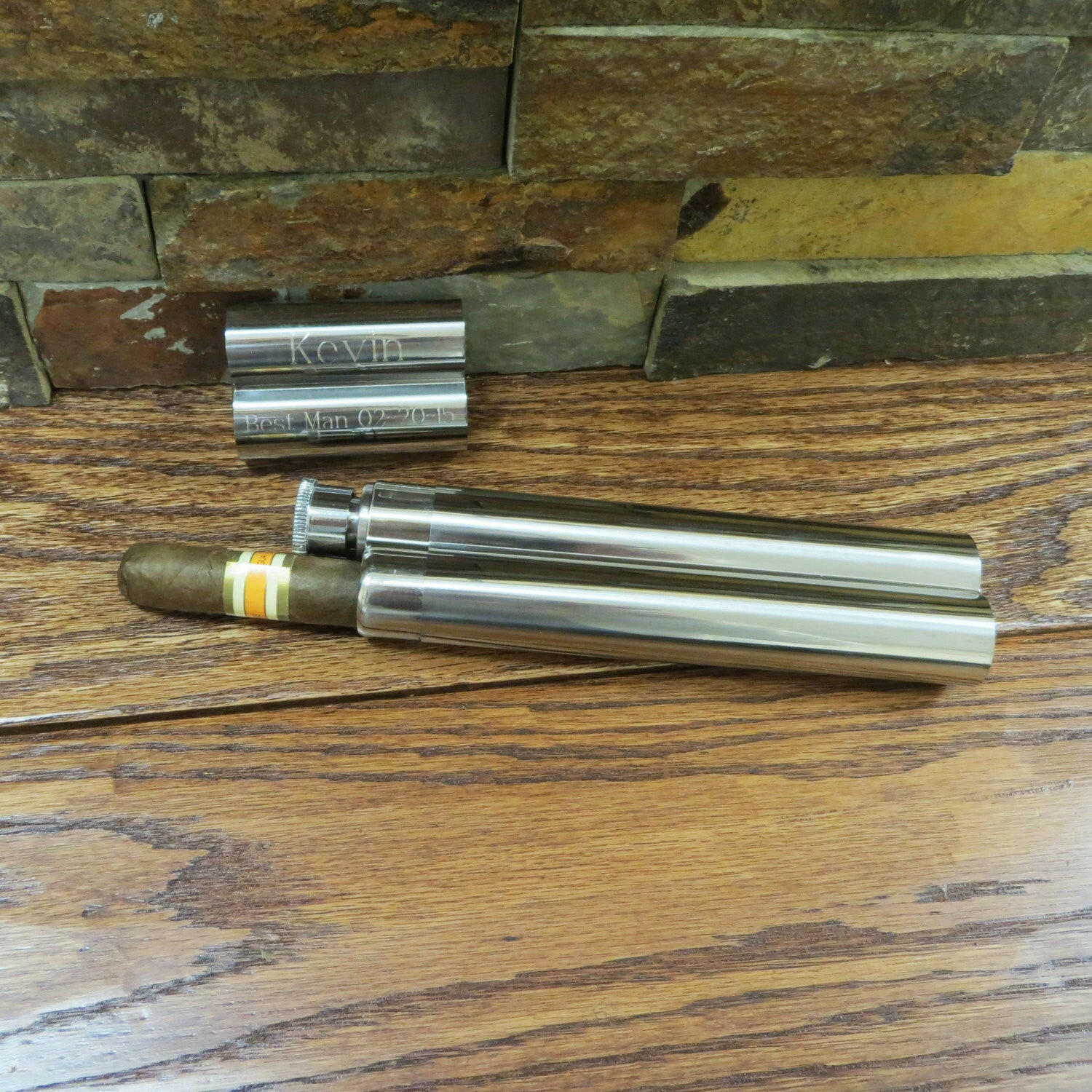 Personalized Cigar Case and Flask Combo.