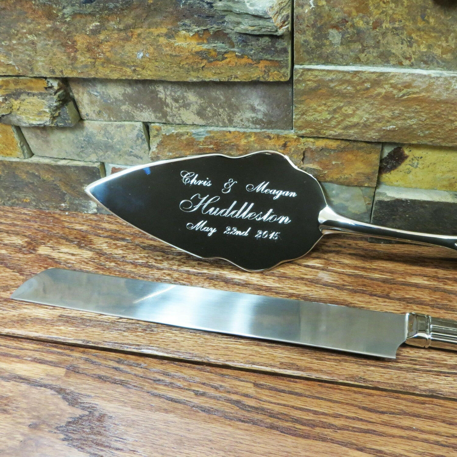 Personalized Wedding Cake Server and Knife Set.