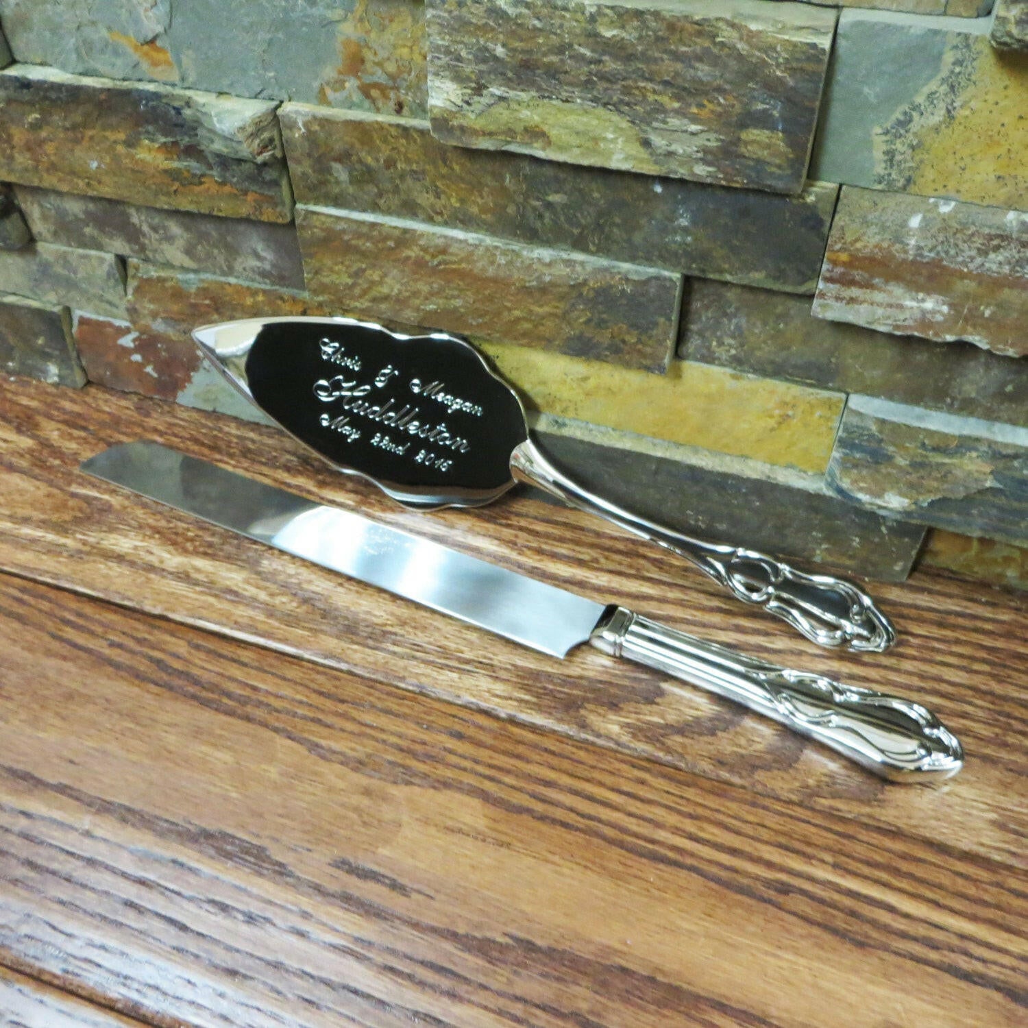 Personalized Wedding Cake Server and Knife Set.