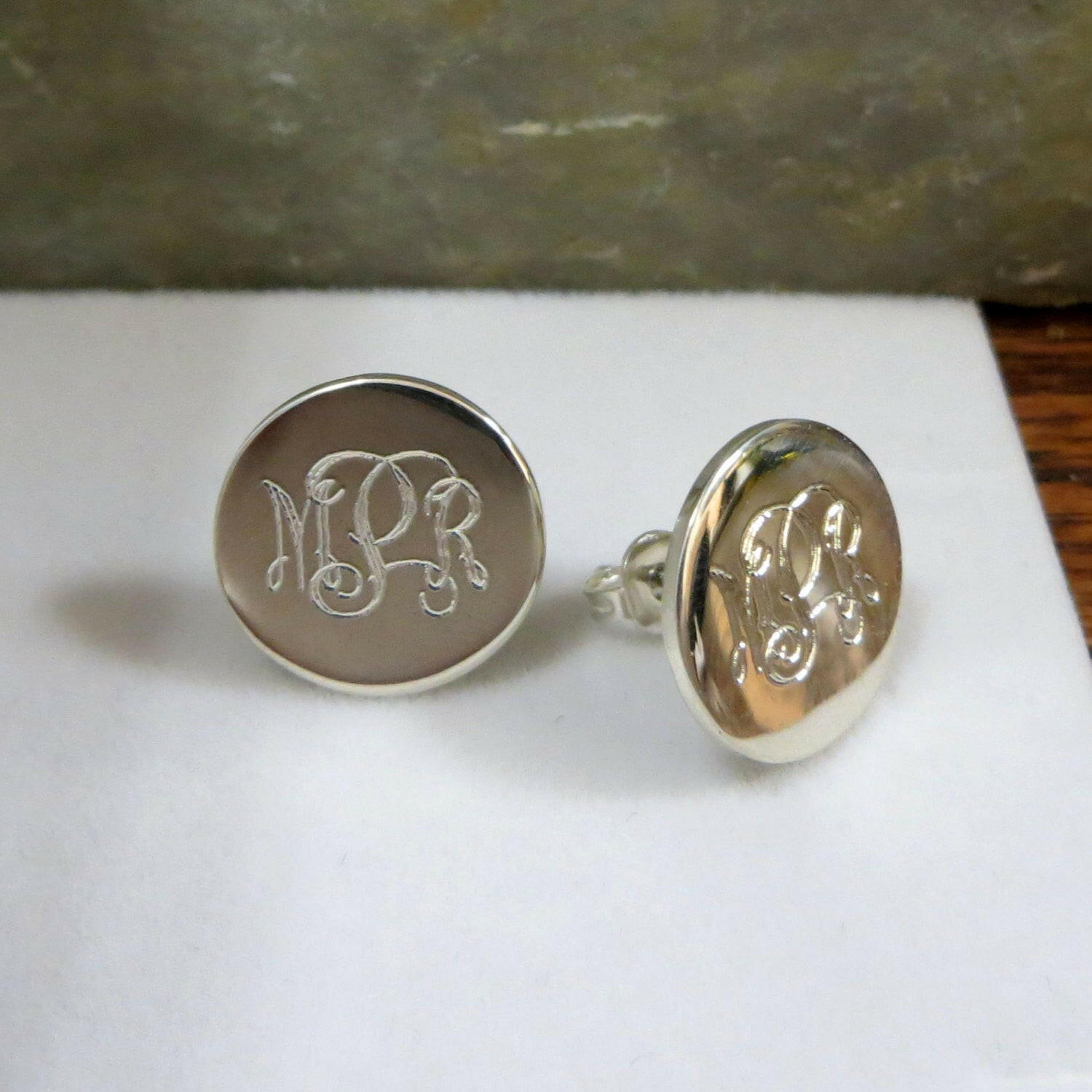 Monogrammed Stud Earrings.