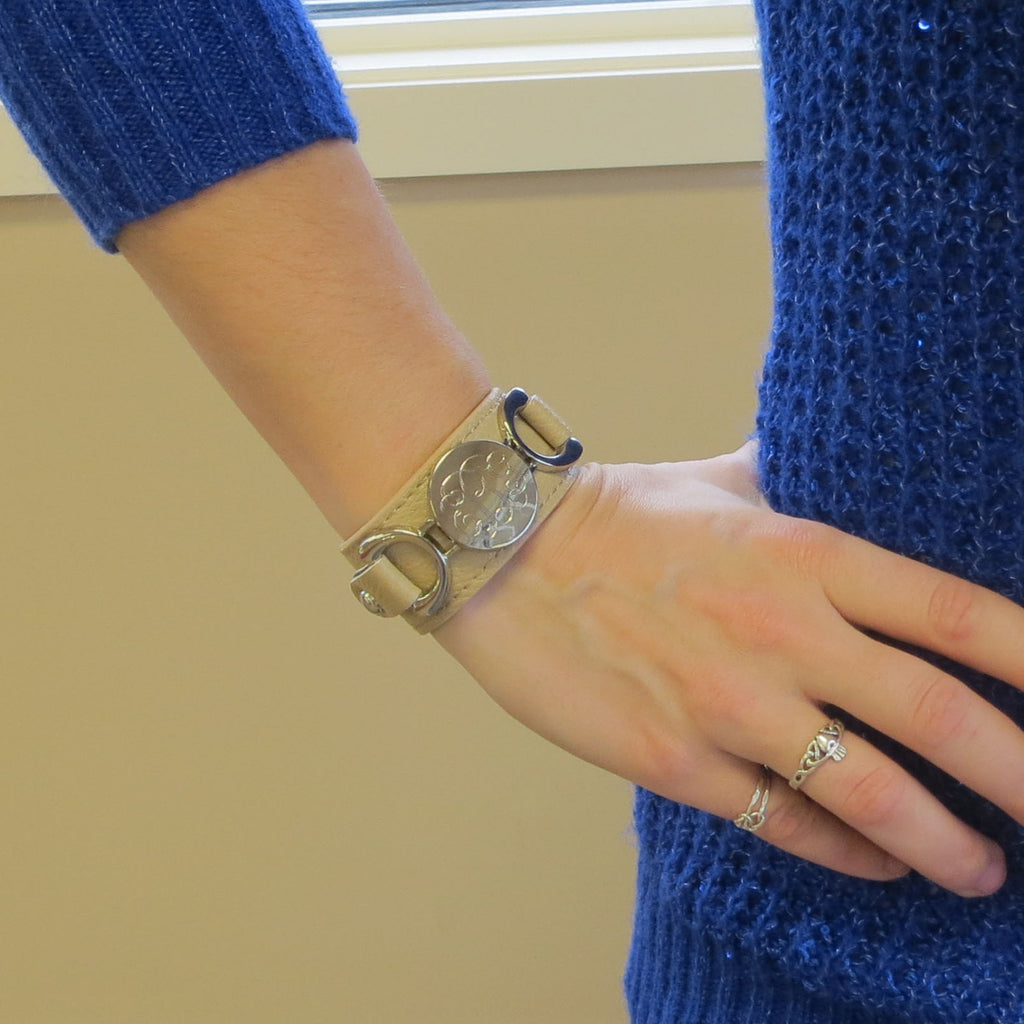 Silver Leather Personalized Bracelet