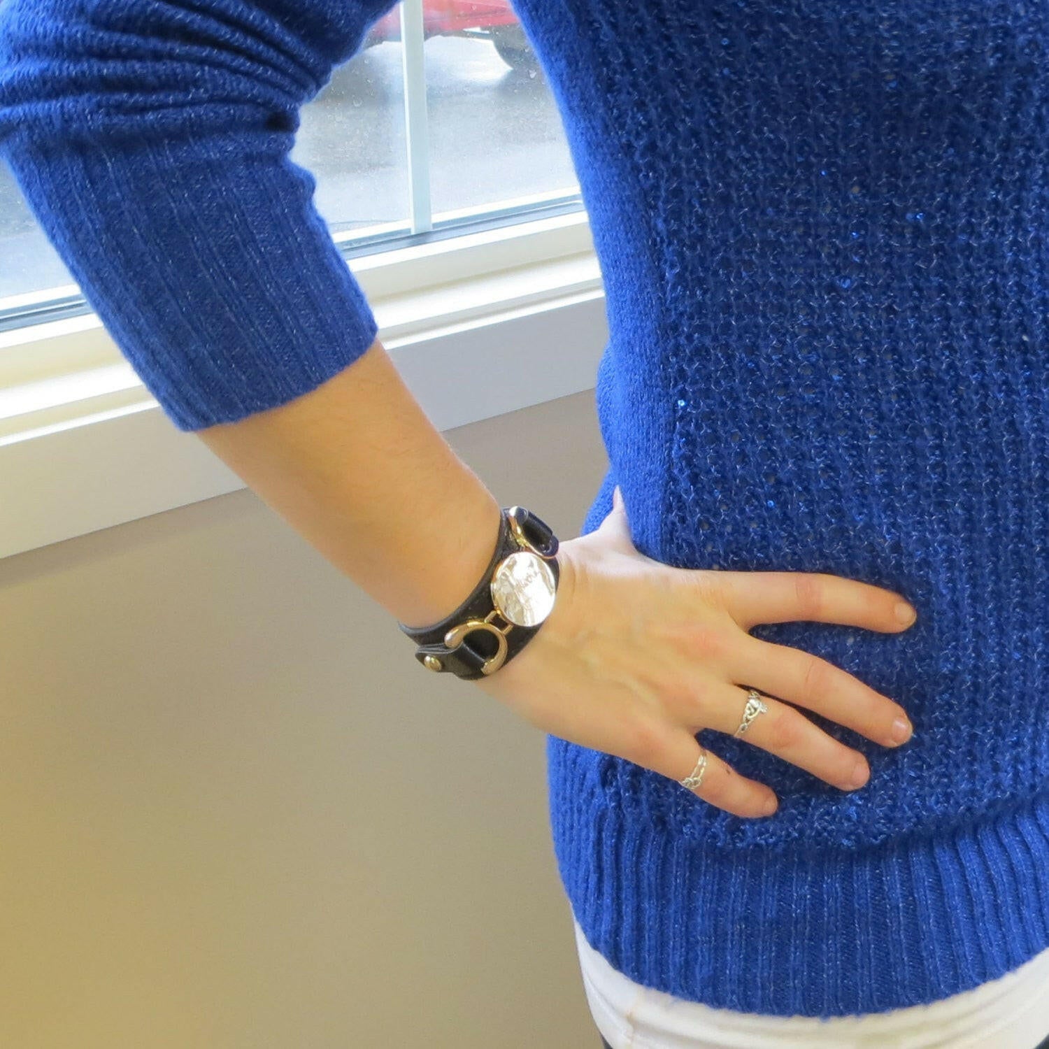 Gold Leather Monogram Bracelet.