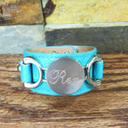 Silver Leather Personalized Bracelet Teal.