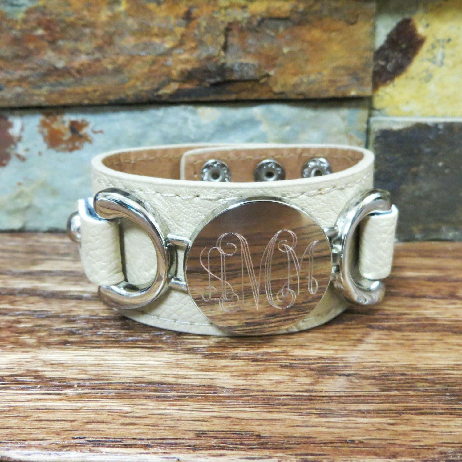 Silver Leather Personalized Bracelet.
