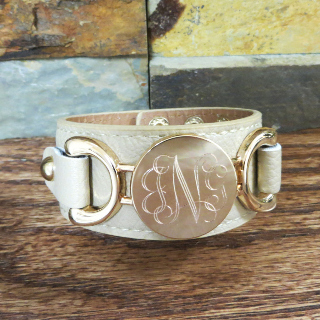 Beige with Gold Initial Bracelet