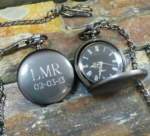 Gun metal Personalized Pocket Watch.