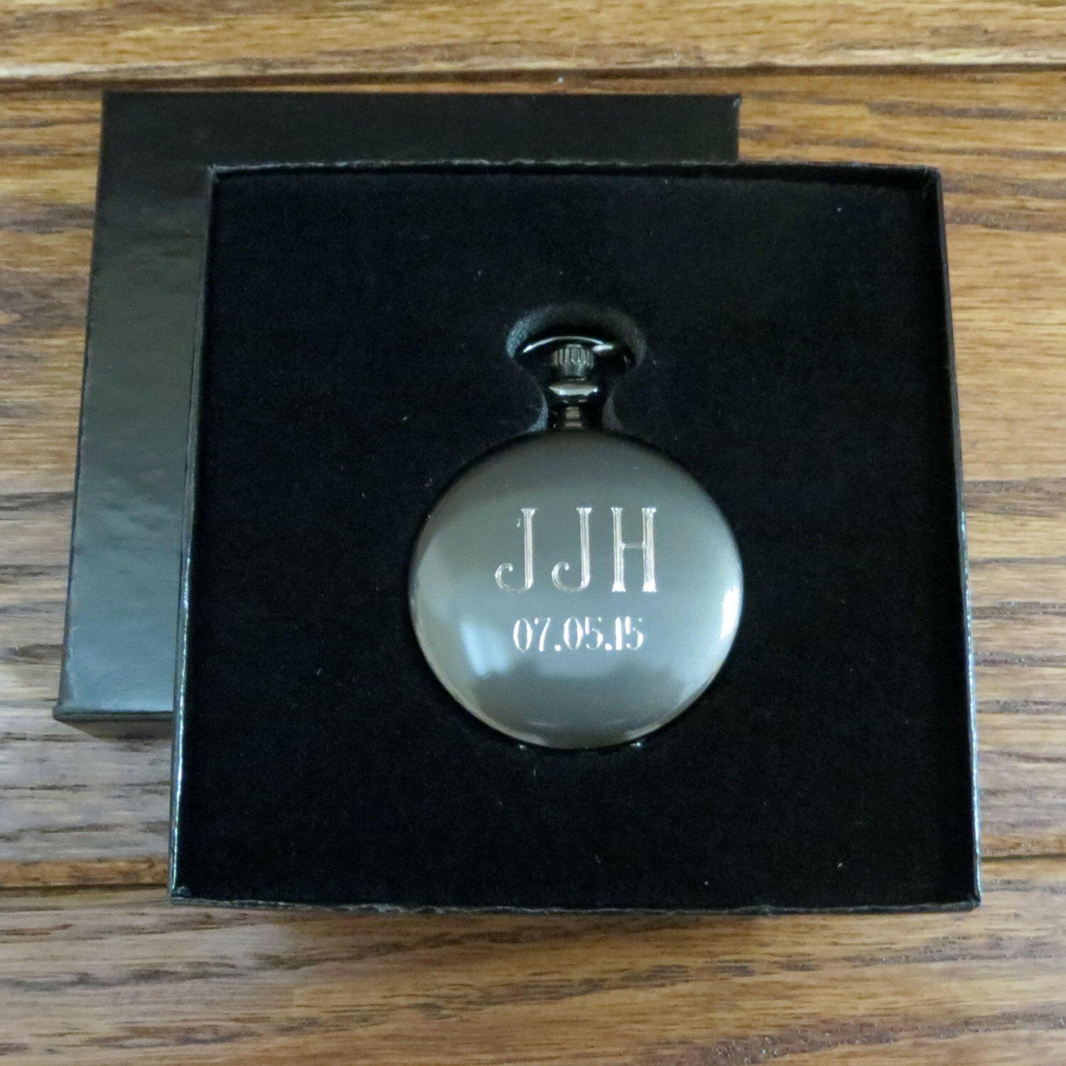 Gun metal Personalized Pocket Watch.