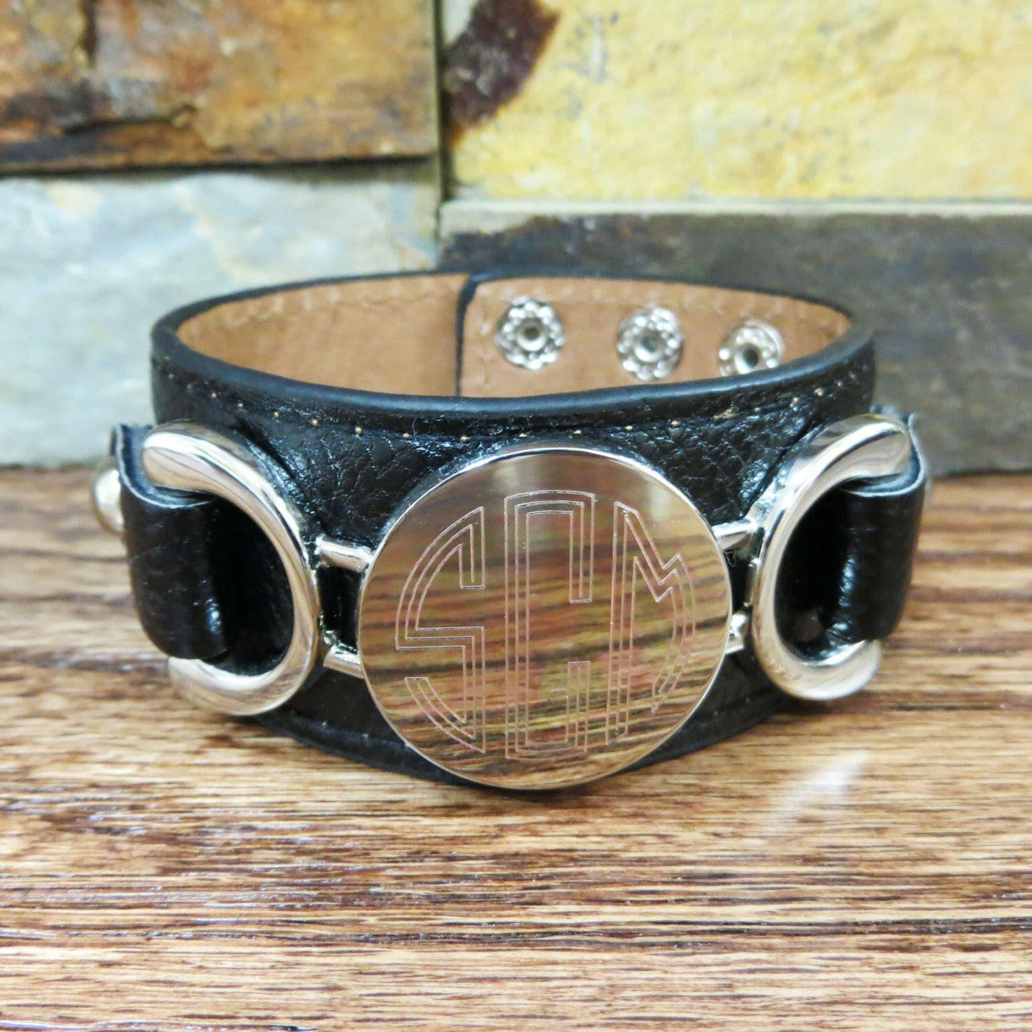 Silver Leather Personalized Bracelet.