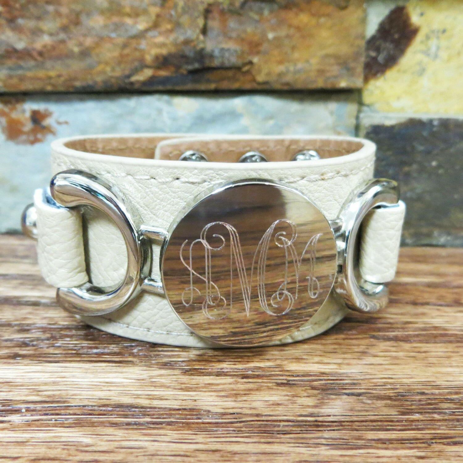 Silver Leather Personalized Bracelet.