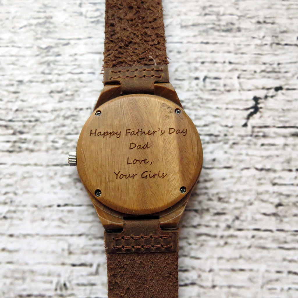 Custom Engraved Wood and Leather Wrist Watch
