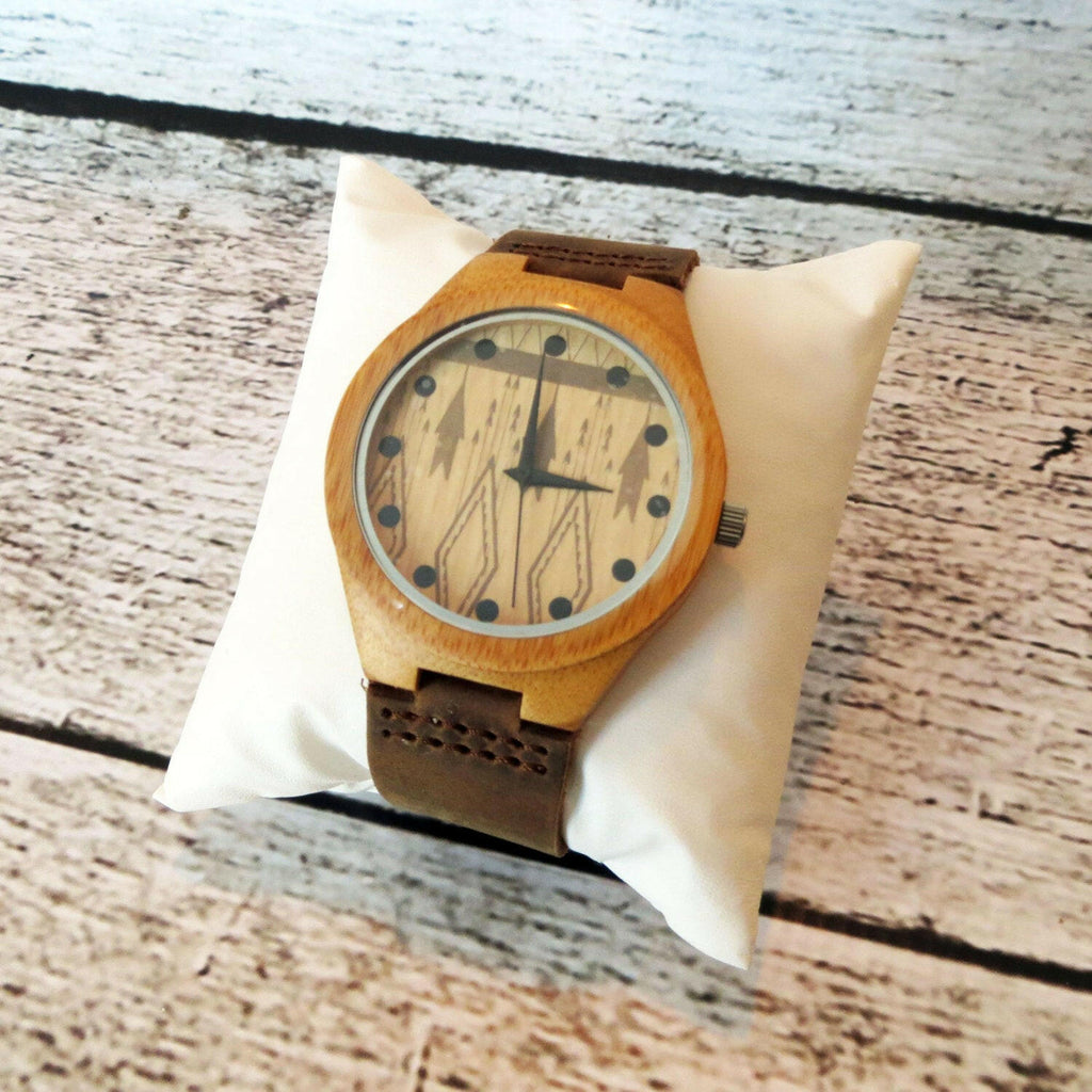 Bamboo Wooden Wrist Watch with Face Details.