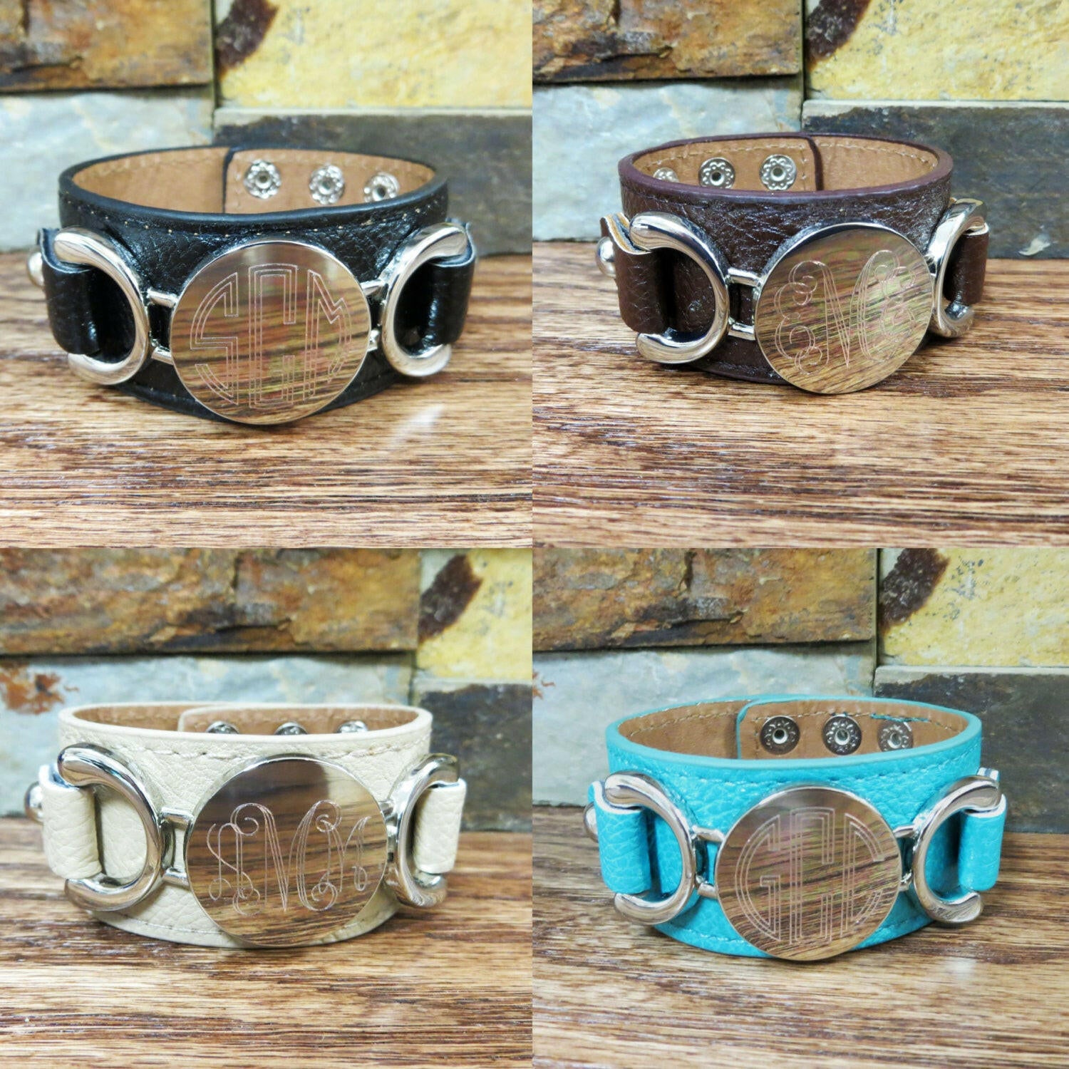 Personalized Leather Bracelet w Silver disc.