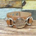 Personalized Leather Bracelet w Silver disc.