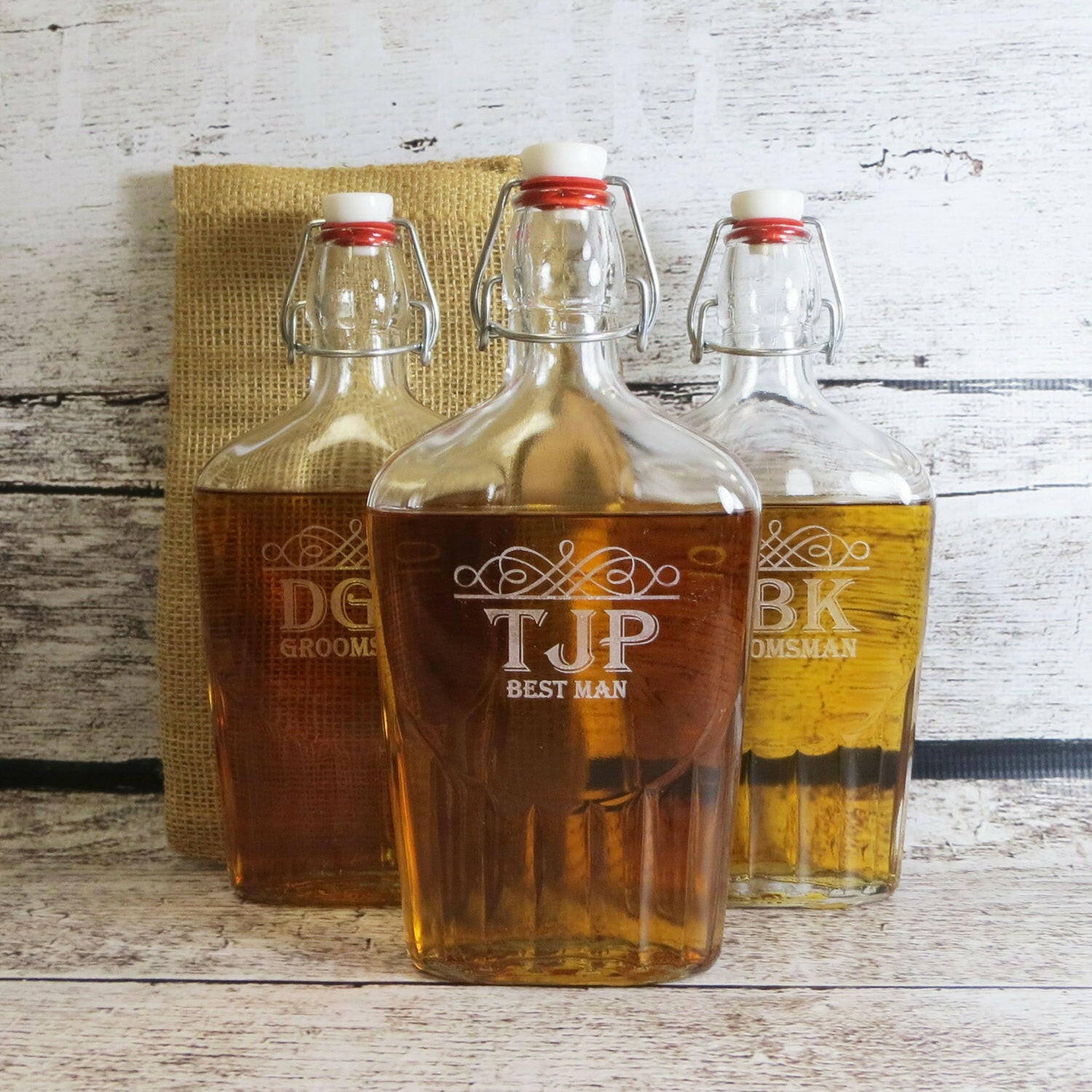 Personalized Large Glass Whiskey Flask.