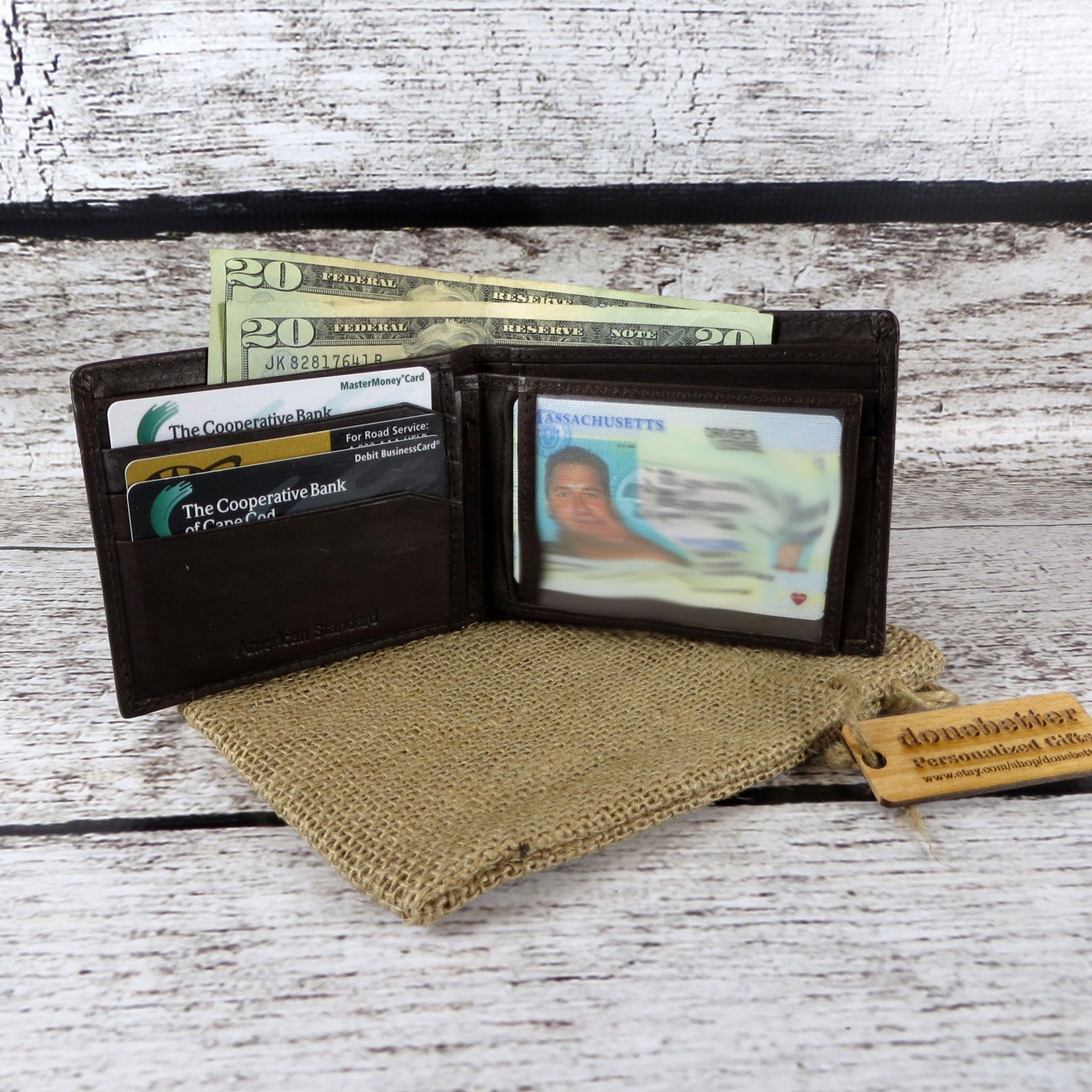 Brown Leather Wallet Monogrammed