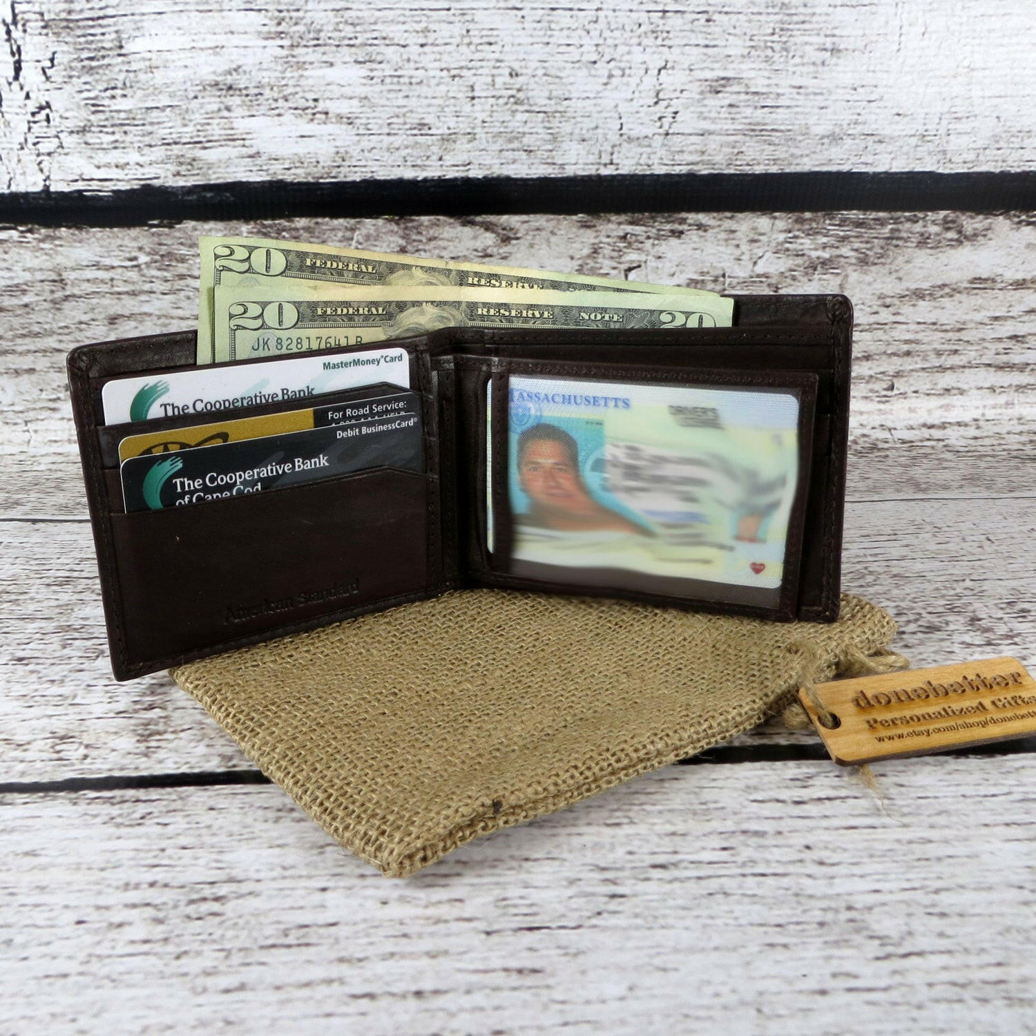 Brown Leather Wallet Monogrammed.