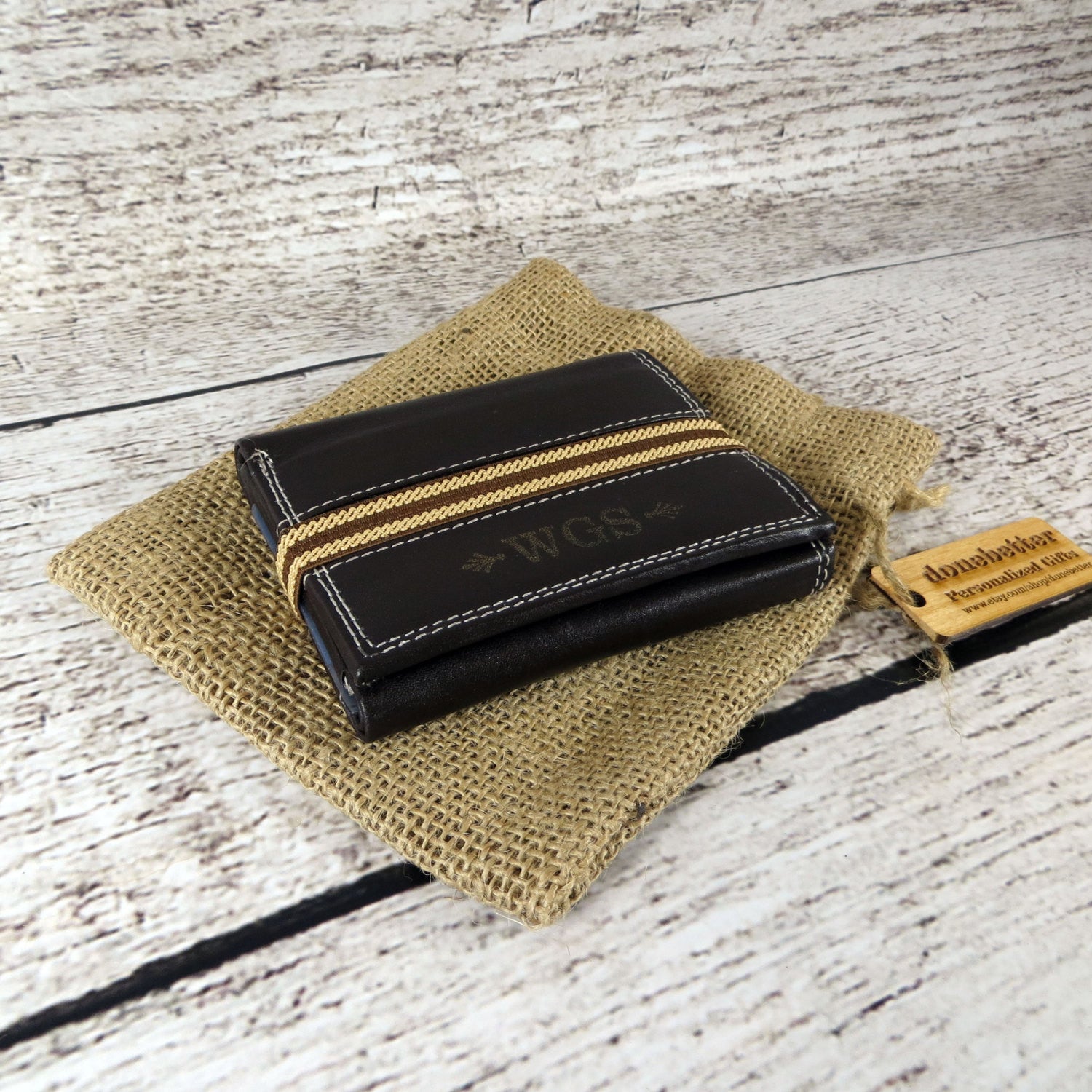 Leather Tri Fold Wallet Personalized