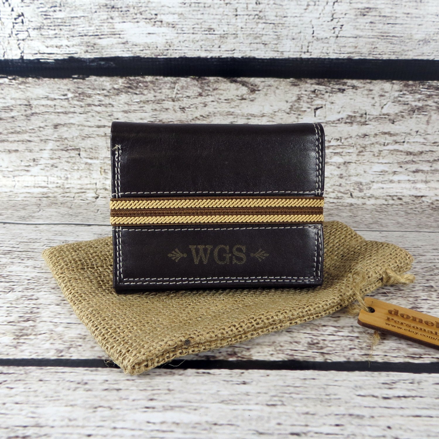 Leather Tri Fold Wallet Personalized