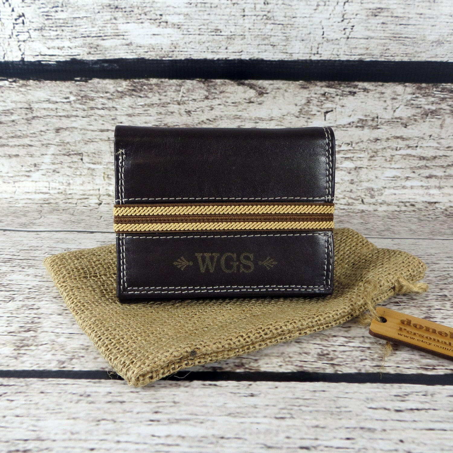 Leather Tri Fold Wallet Personalized.