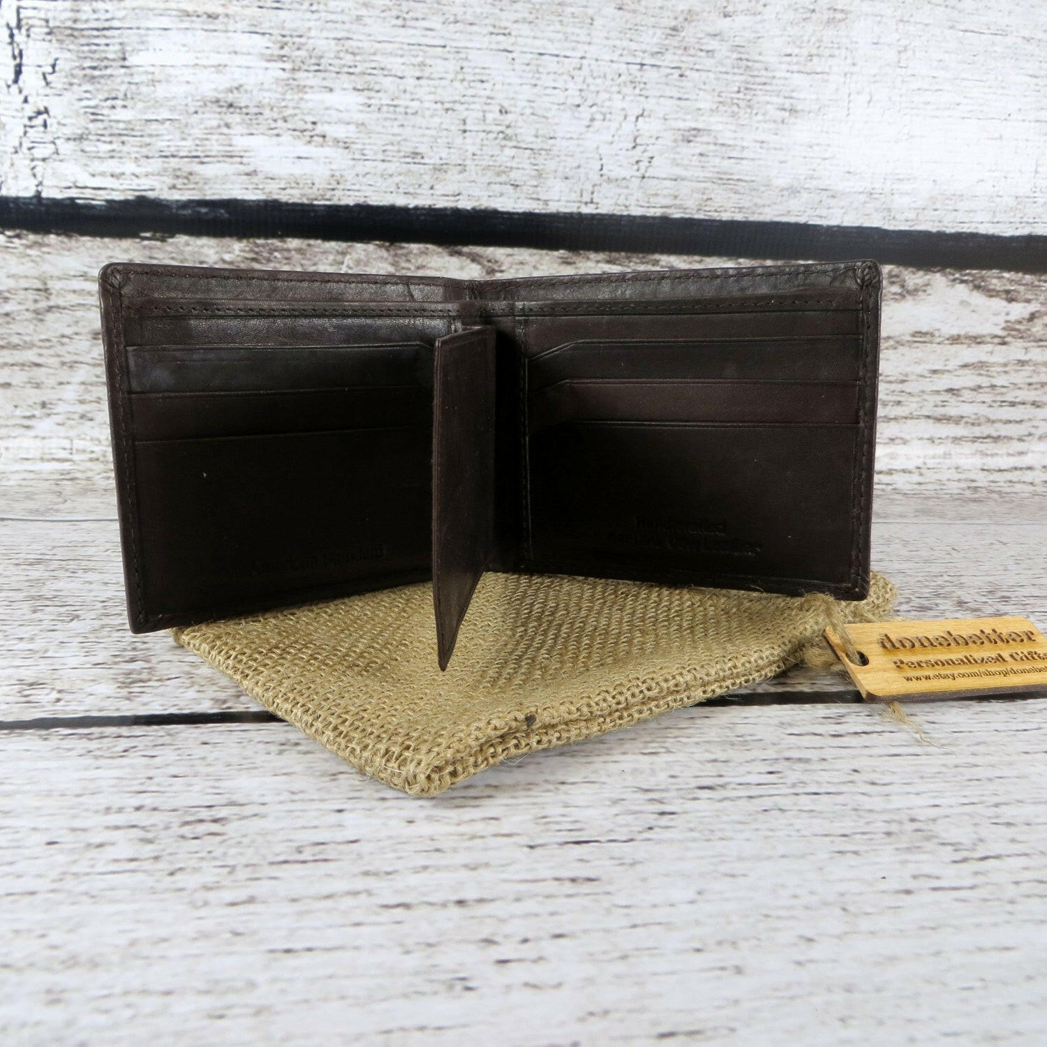 Brown Leather Wallet Monogrammed.