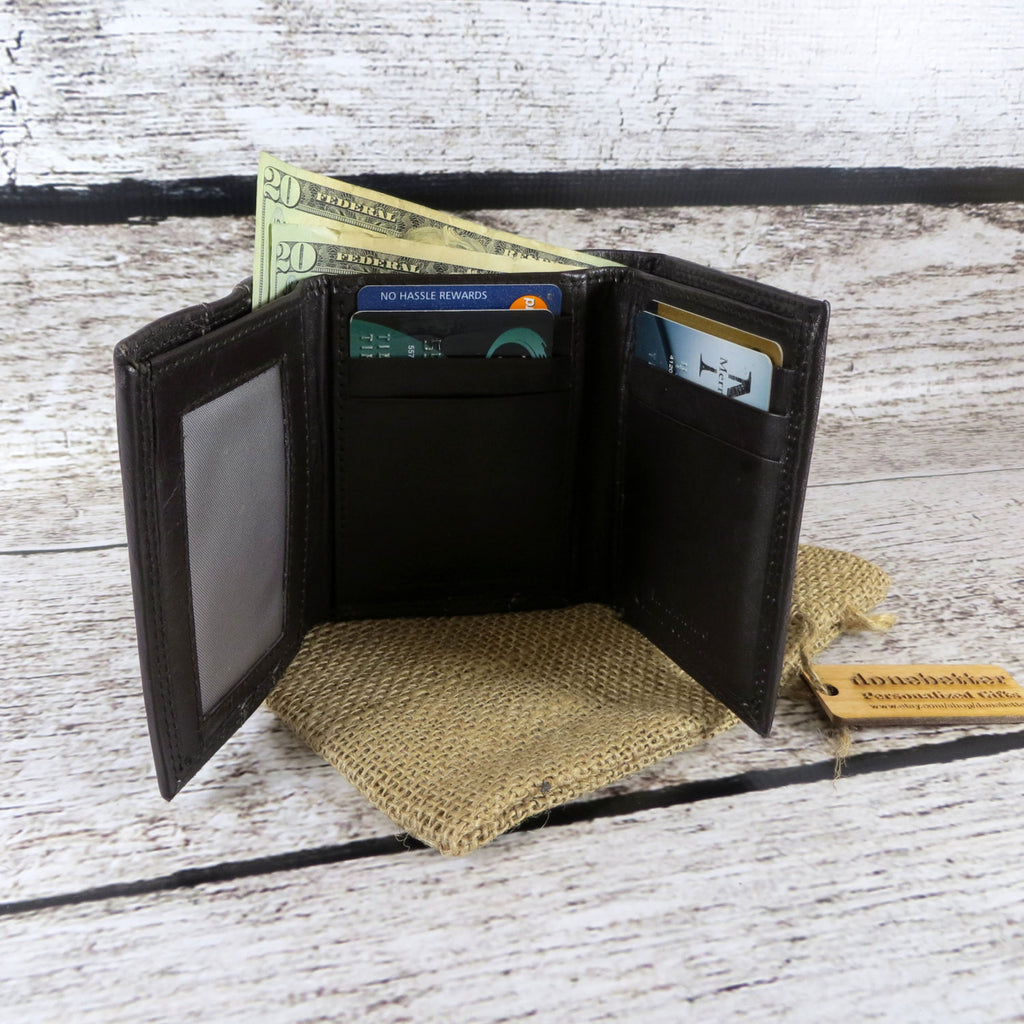 Leather Tri Fold Wallet Personalized