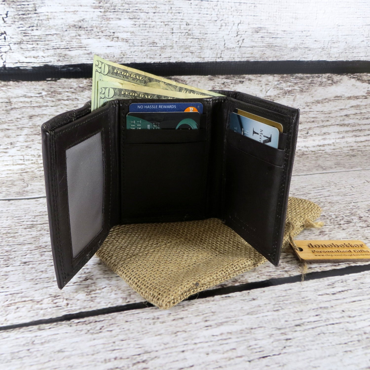 Leather Tri Fold Wallet Personalized