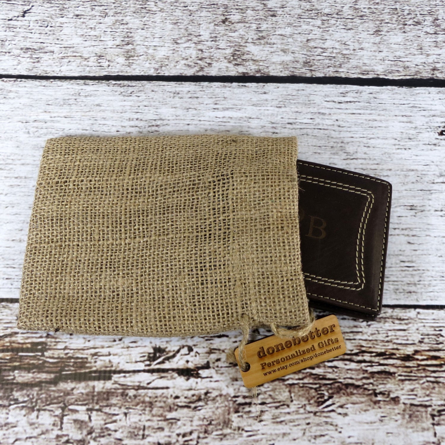 Brown Leather Wallet Monogrammed