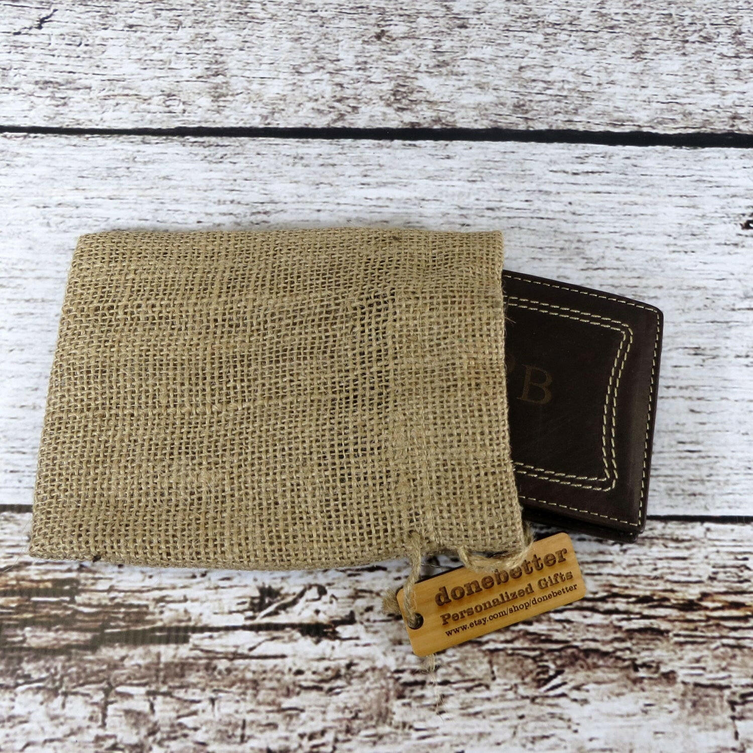 Brown Leather Wallet Monogrammed.