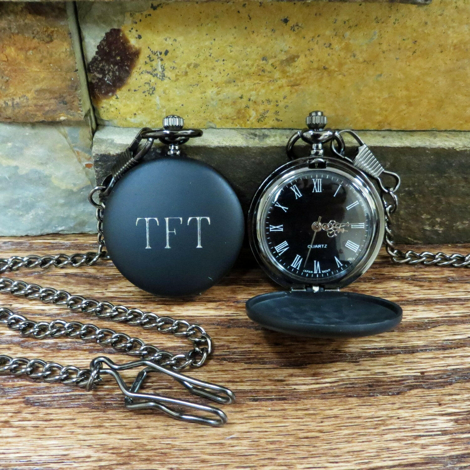 Black Personalized Pocket Watch.