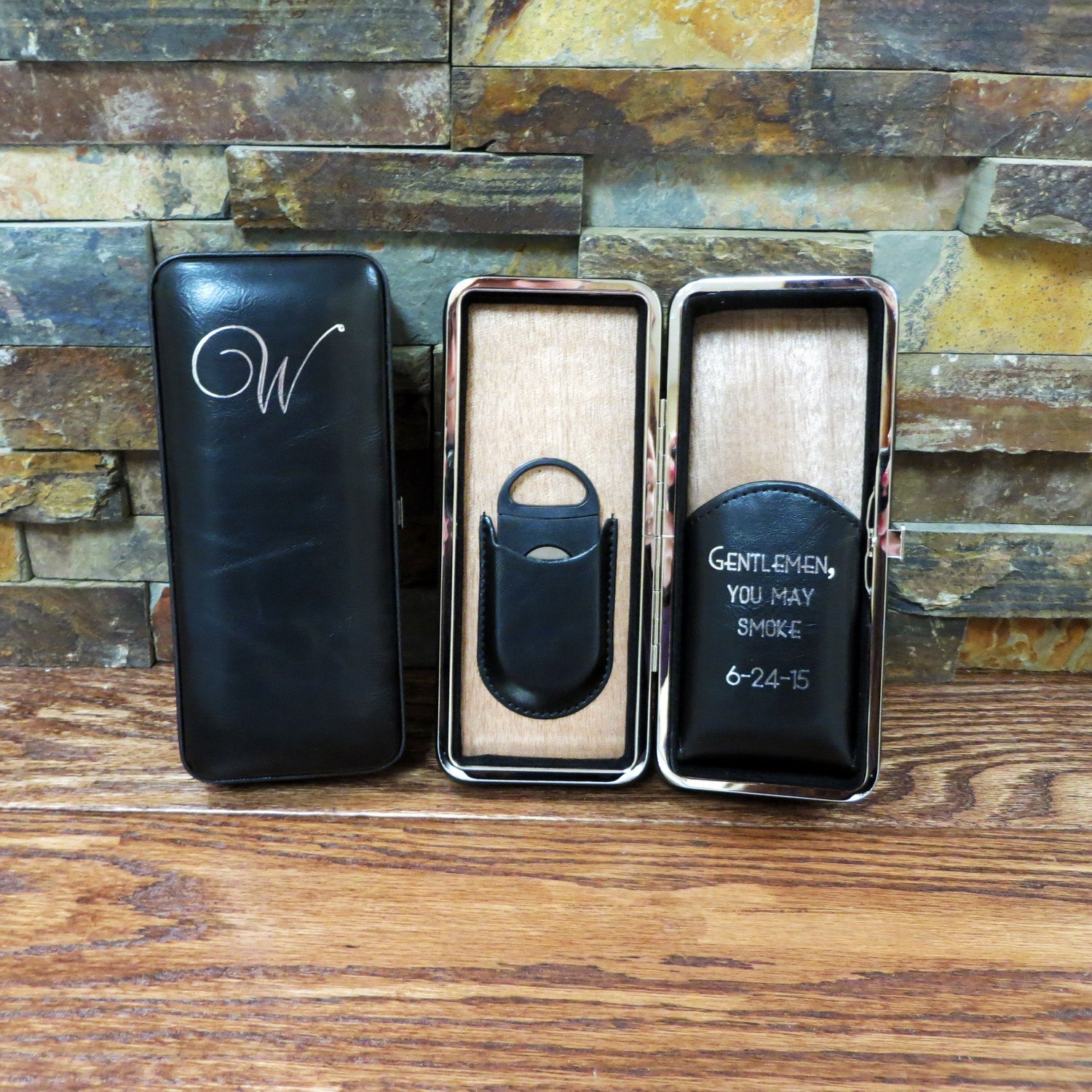 Black Personalized Folding Cigar Case