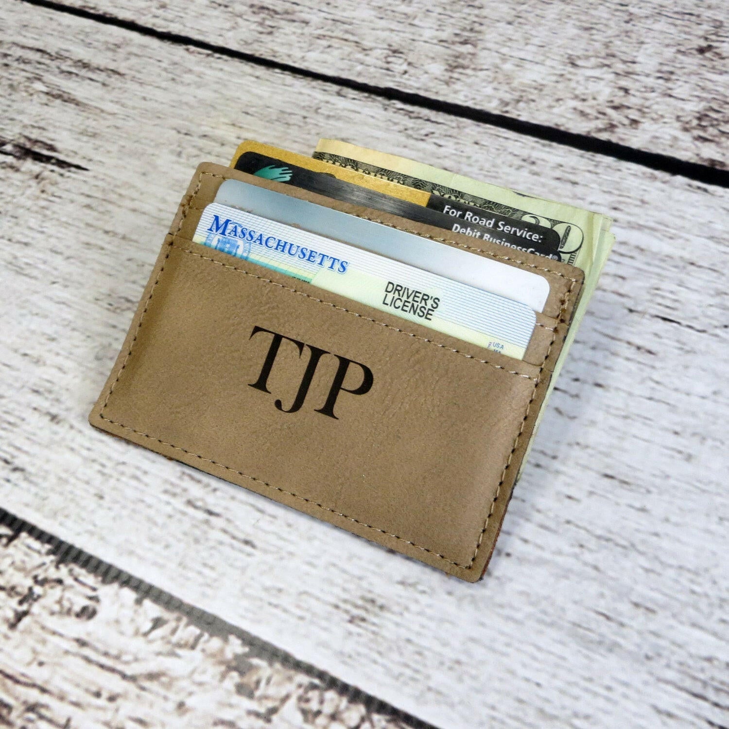 Personalized Leather Money Clip Card Holder.