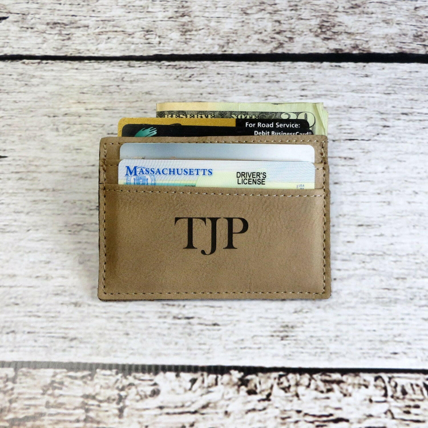 Personalized Leather Money Clip Card Holder.