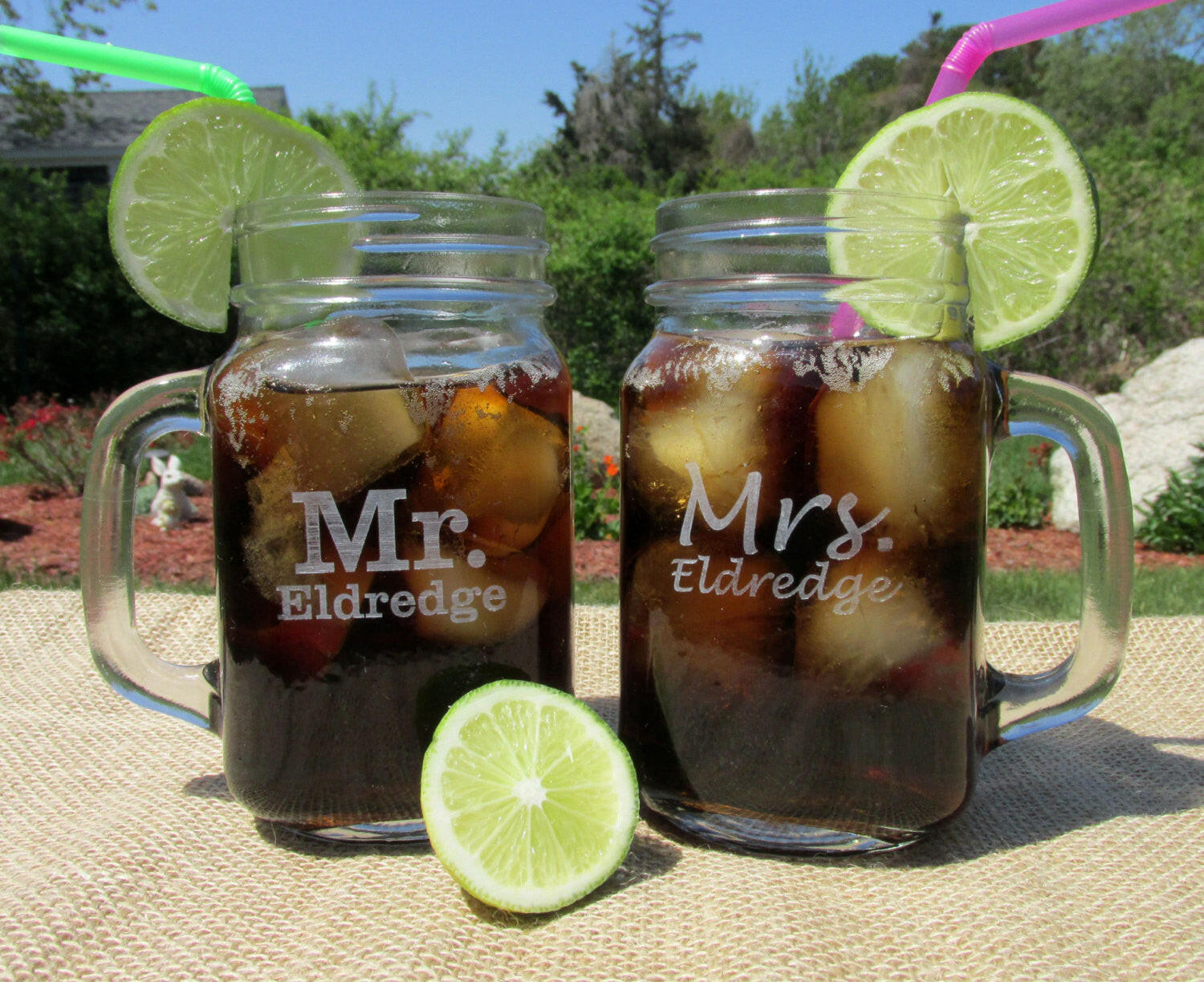 Mr & Mrs Personalized Wedding Mason Jars.