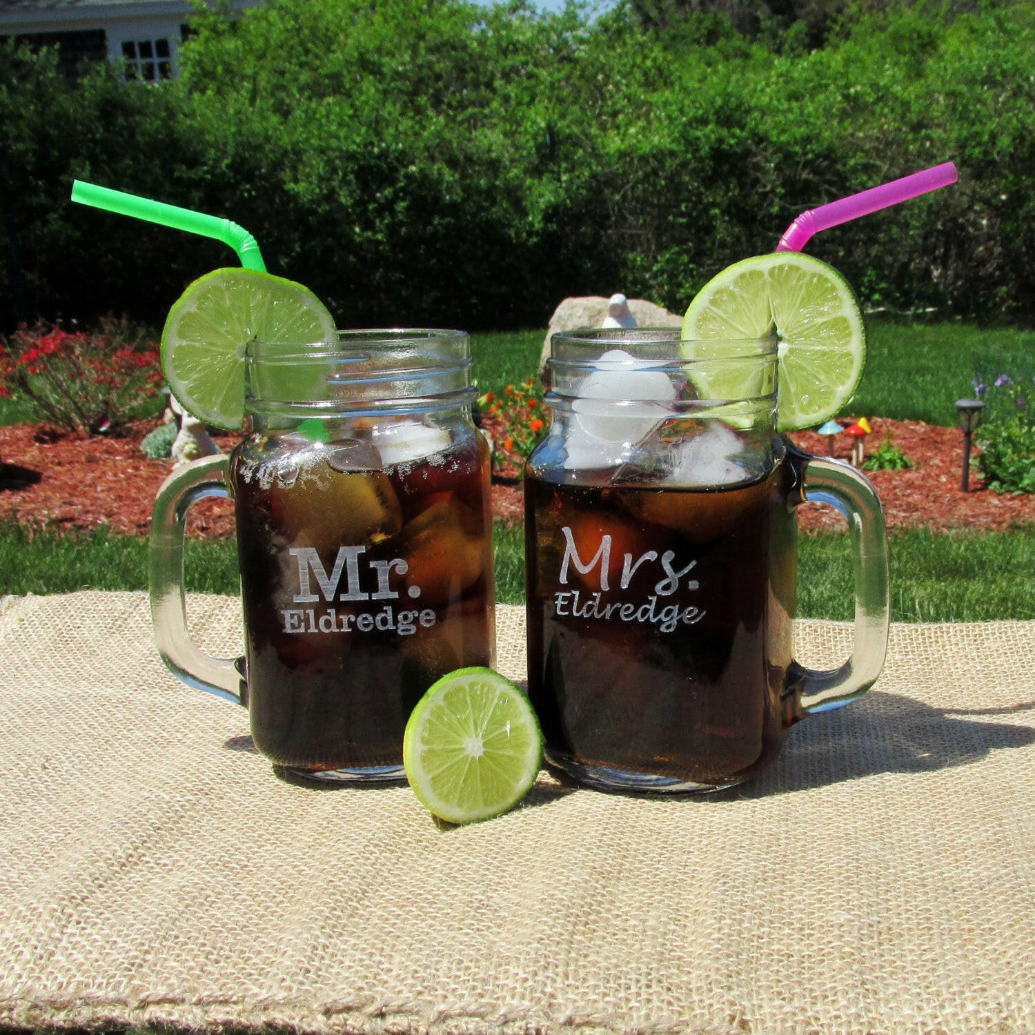 Mr & Mrs Personalized Wedding Mason Jars
