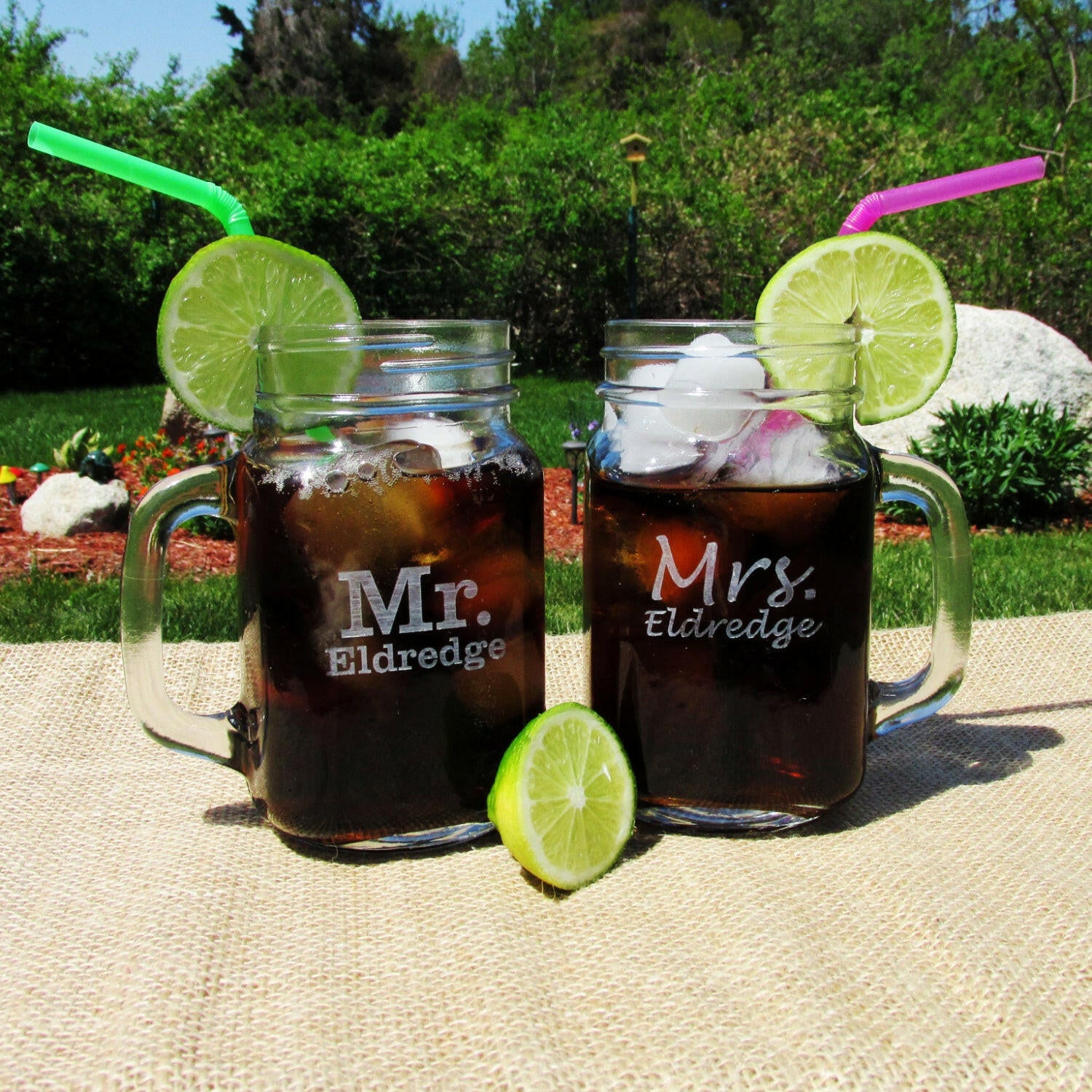 Mr & Mrs Personalized Wedding Mason Jars.