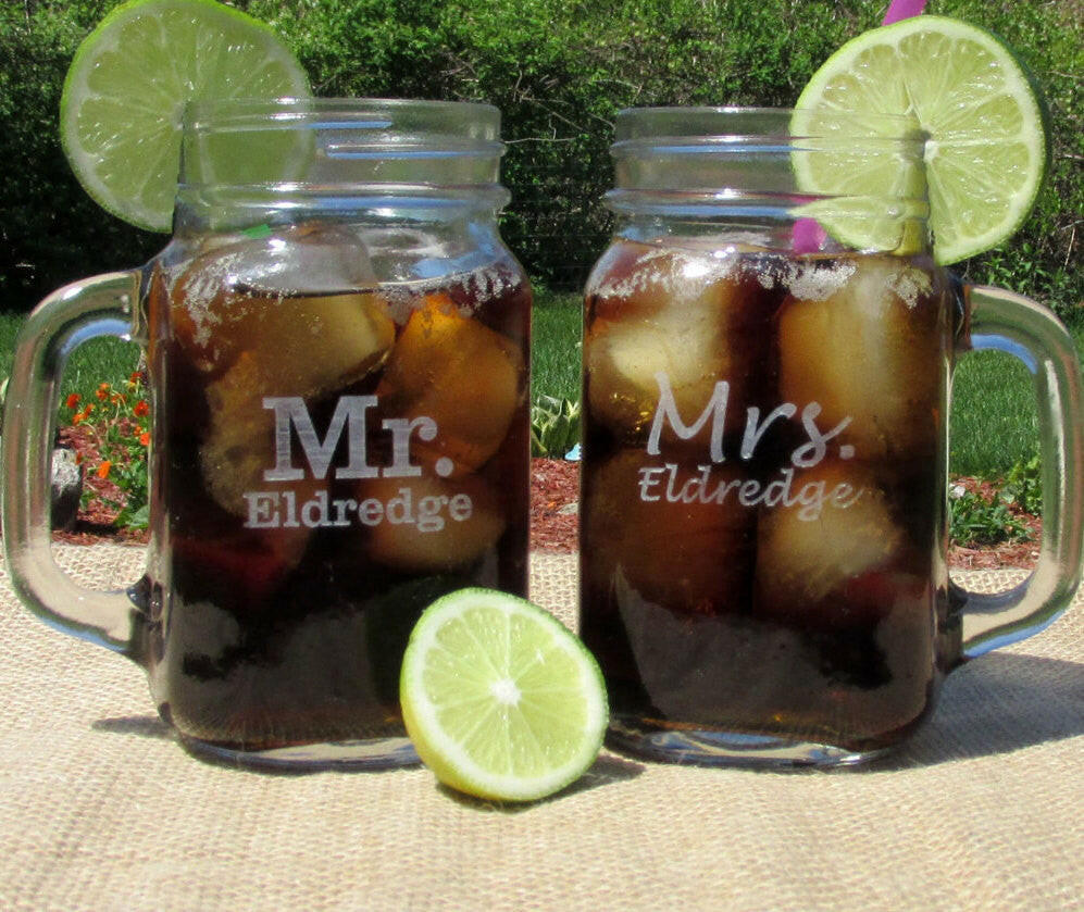Mr & Mrs Personalized Wedding Mason Jars.