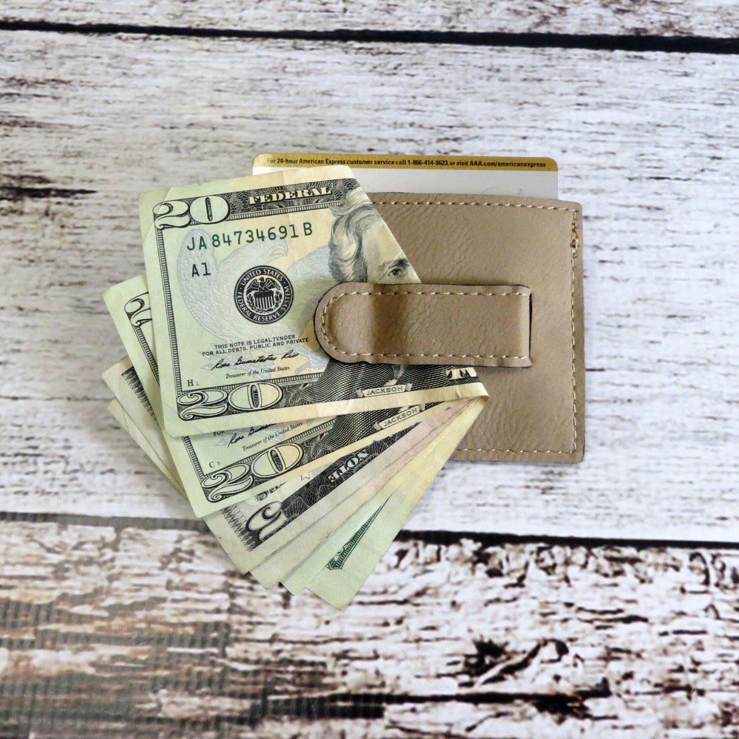 Personalized Leather Money Clip Card Holder.