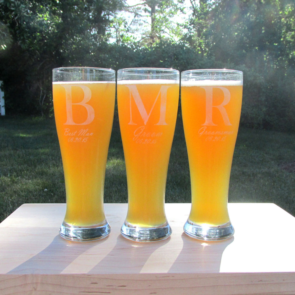 HomeWetBar Engraved Tall Pilsner Beer Glass Set of 4 Custom Glass, Personalized Pilsner Glass, Beer lovers, Gifts for Men, Wedding